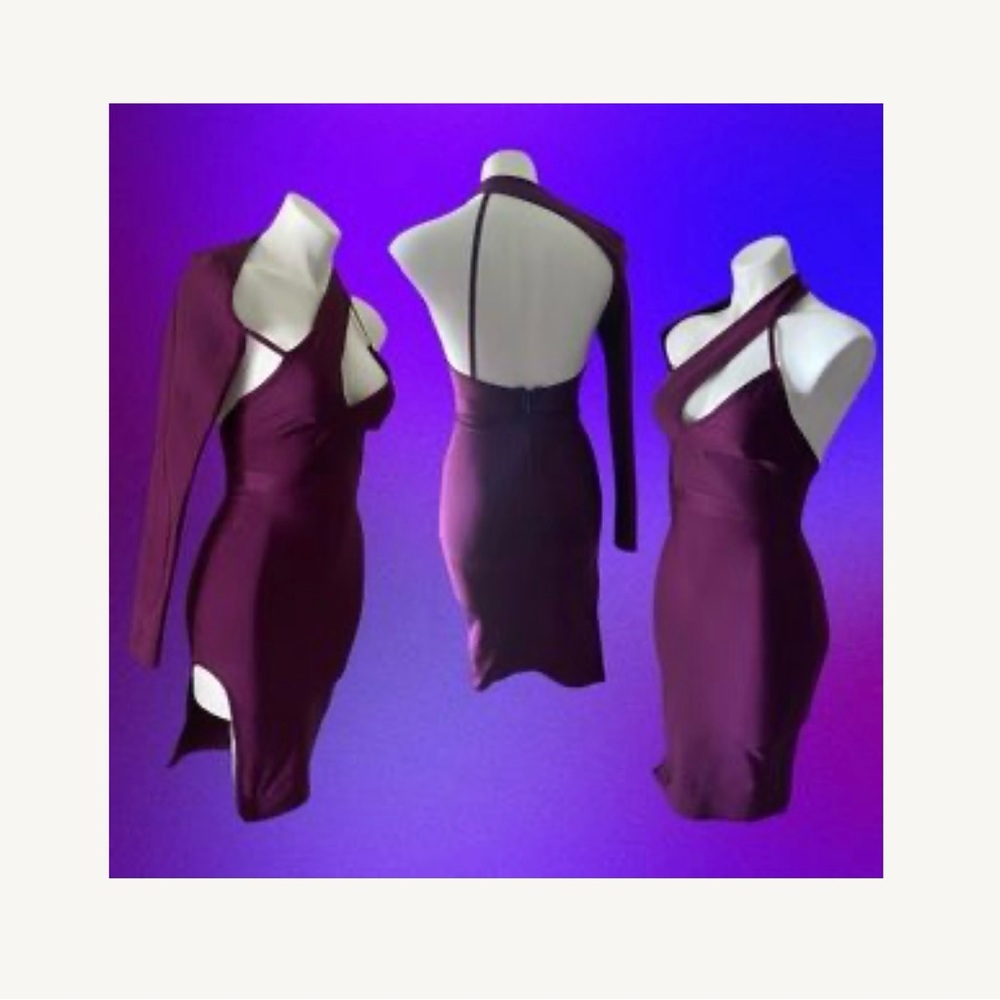 AKIRA One-Shoulder Cutout Bodycon Dress in Plum